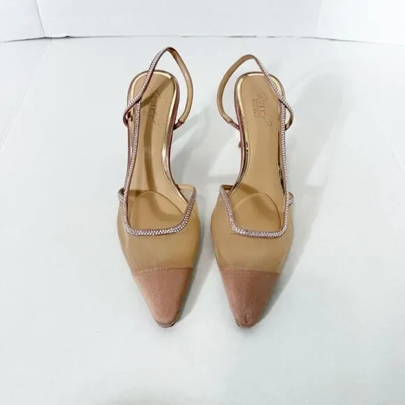 Jewel Badgley Mischka Tammy Mesh Pointed Toe Slingback Stiletto Heels Size 8.5 - Picture 4 of 11